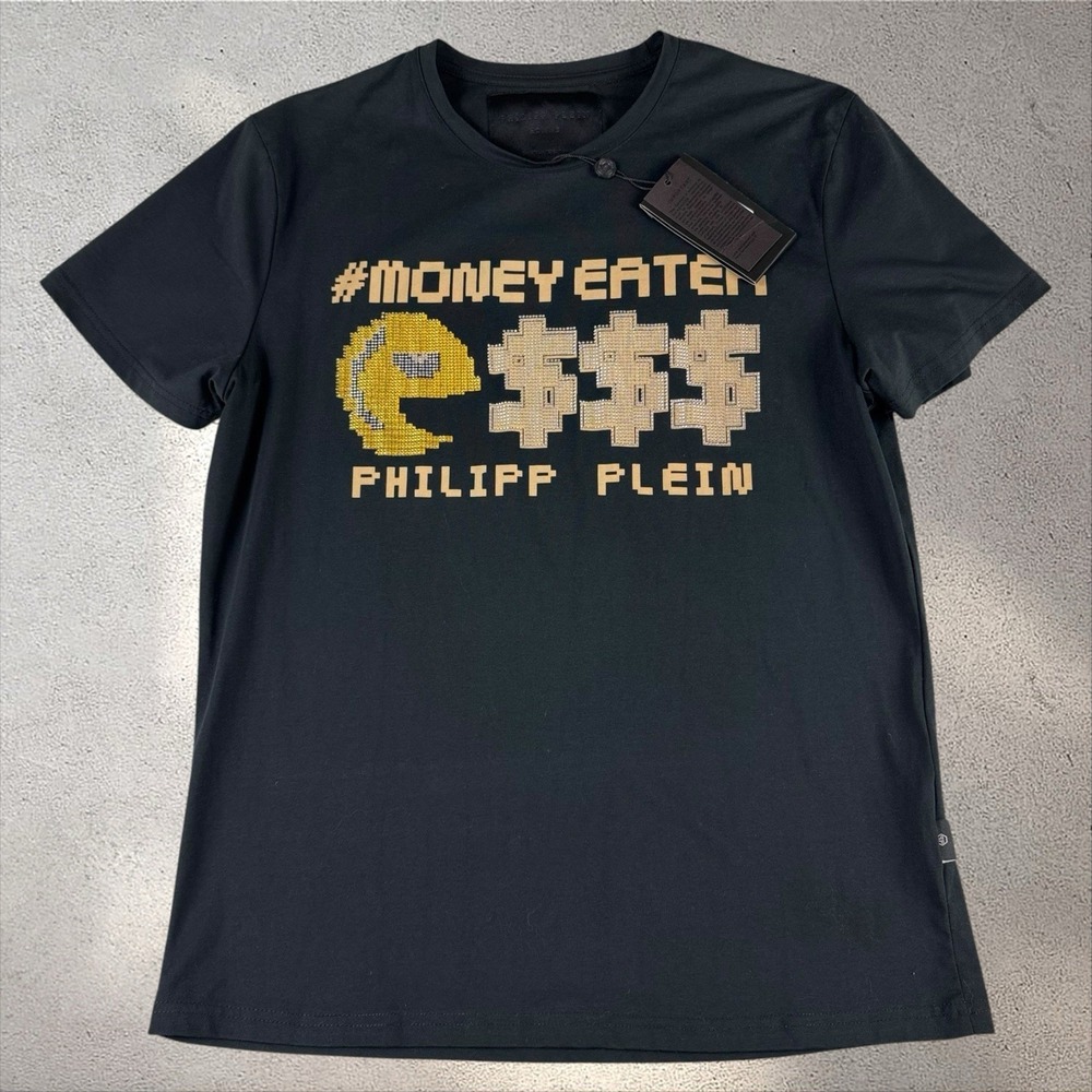 NEW Philipp Plein Money Eats Pac-Man Rhinestone Shirt Men's XXL